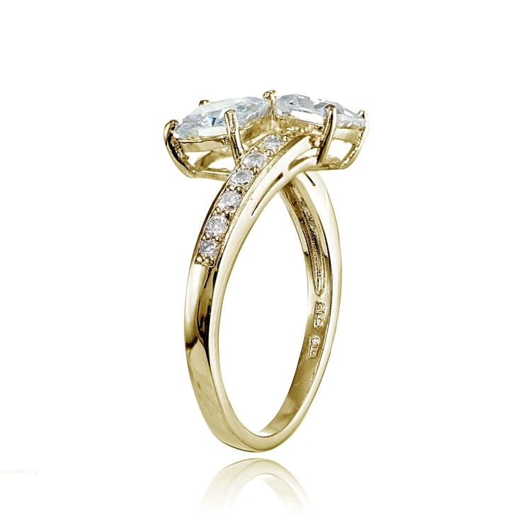 Yellow Gold Flashed Sterling Silver Cushion-cut Cubic Zirconia Friendship Engagement Ring