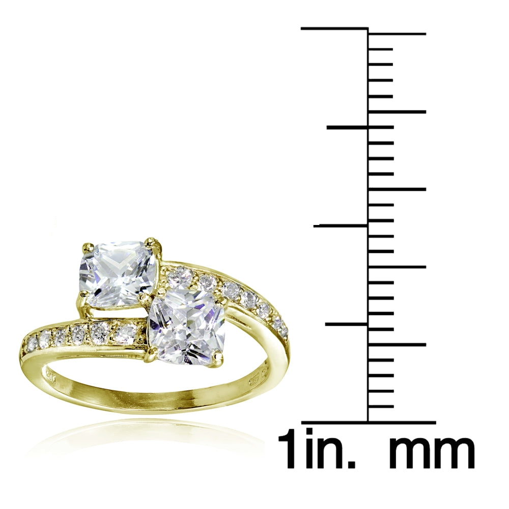 Yellow Gold Flashed Sterling Silver Cushion-cut Cubic Zirconia Friendship Engagement Ring-3