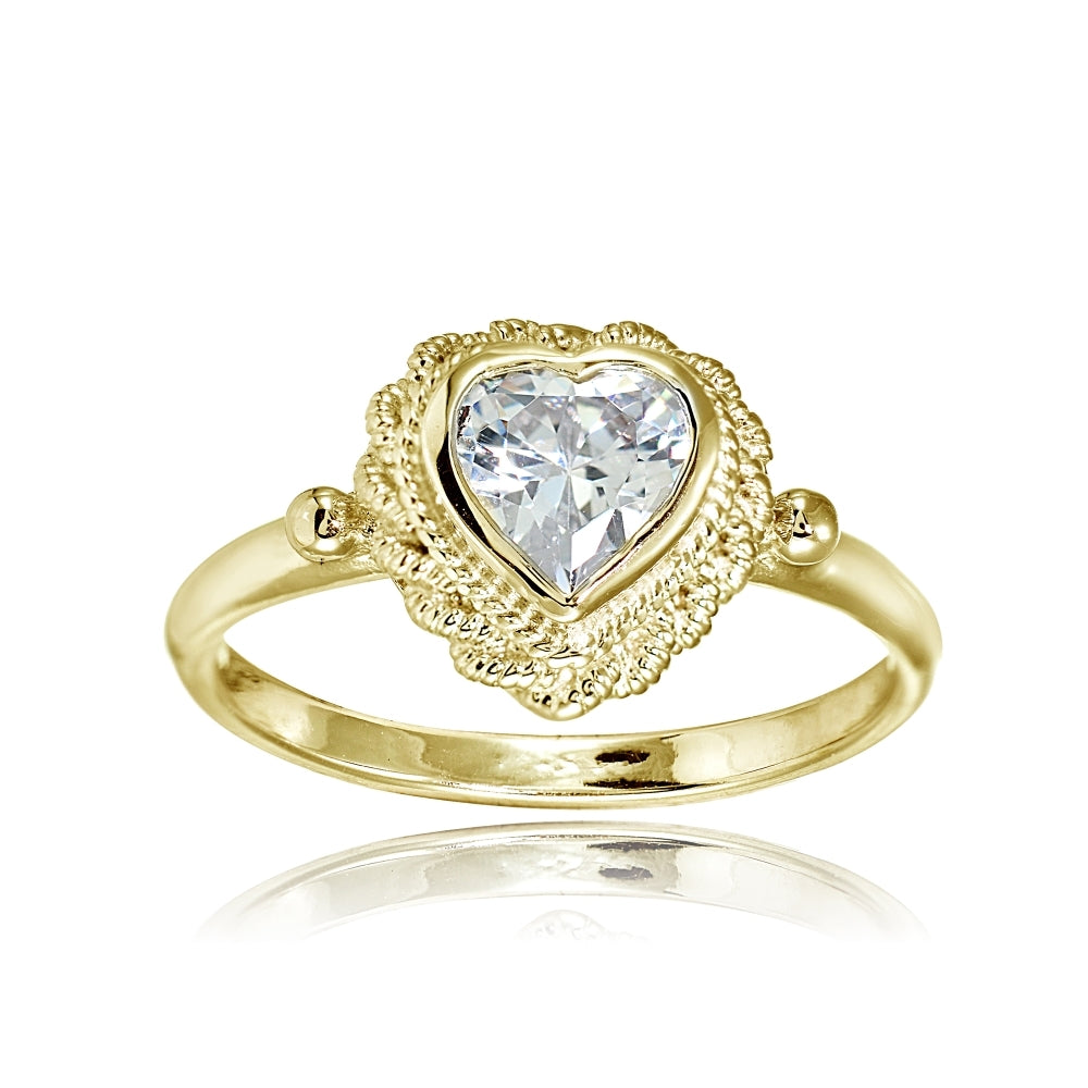Yellow Gold Flashed Sterling Silver Cubic Zirconia Heart Ring