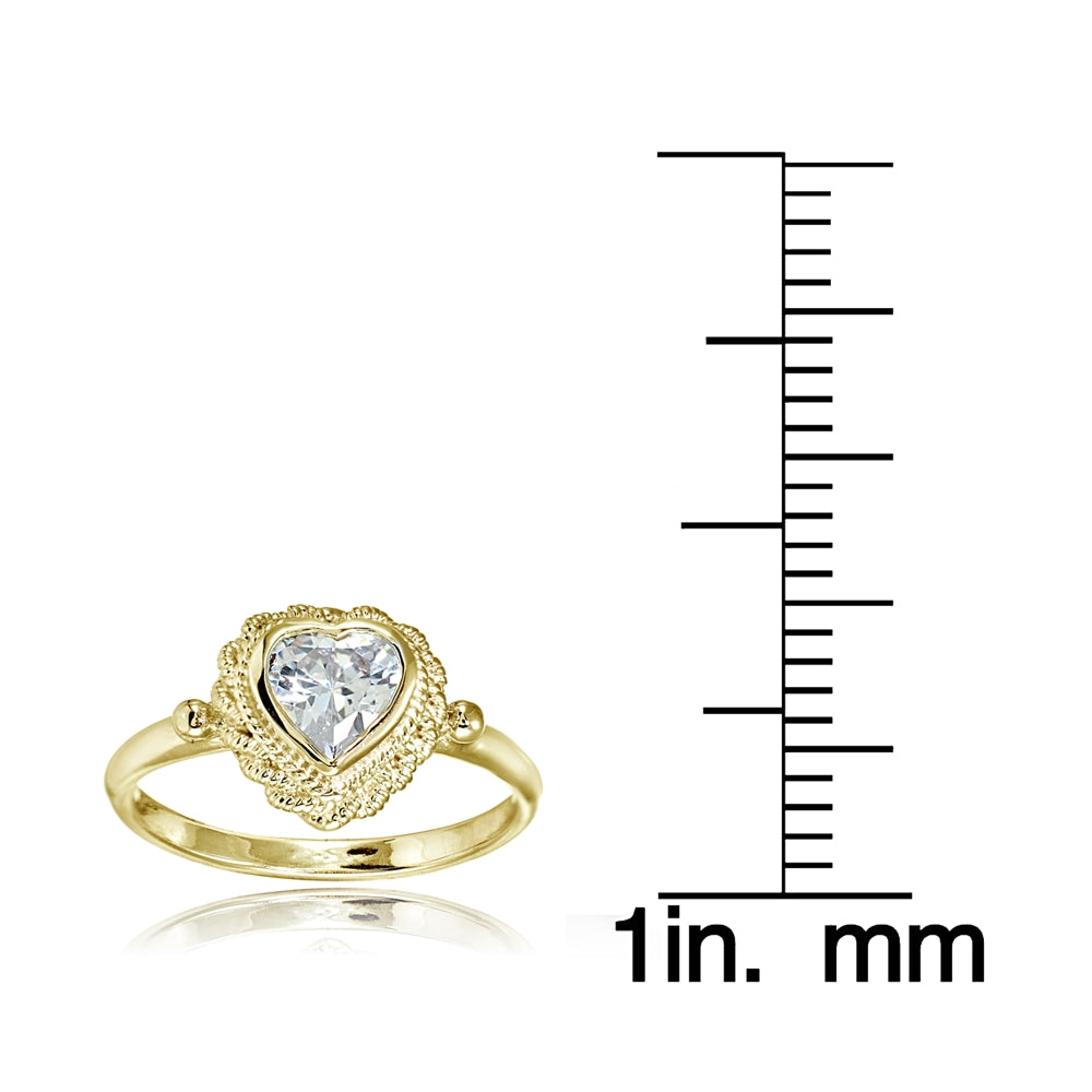 Yellow Gold Flashed Sterling Silver Cubic Zirconia Heart Ring-3