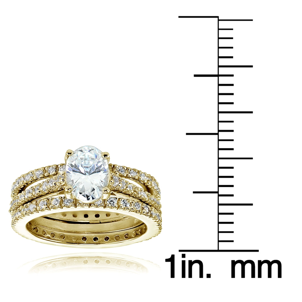 Yellow Gold Flashed Sterling Silver 3ct Cubic Zirconia Bridal Wedding Band Ring Set-3