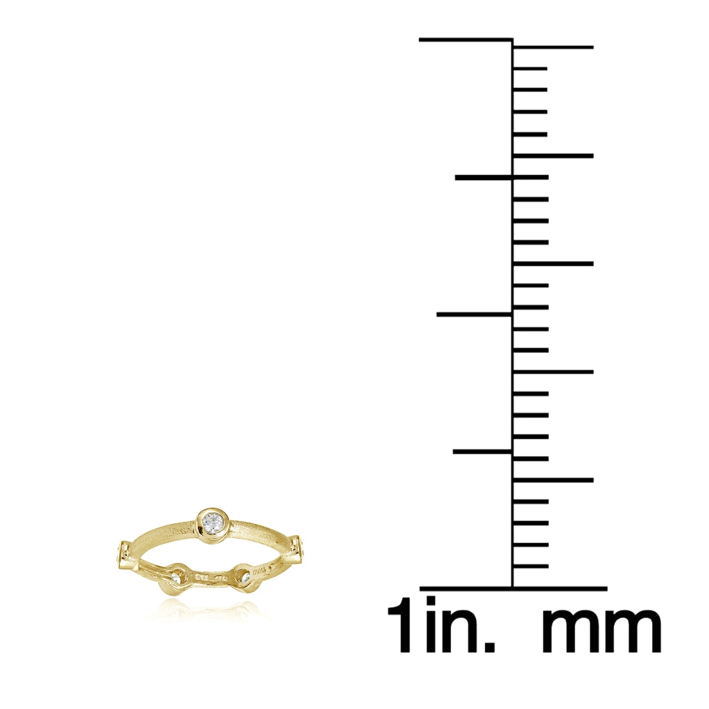 Yellow Gold Flashed Sterling Silver Brushed Satin Cubic Zirconia Ring-2