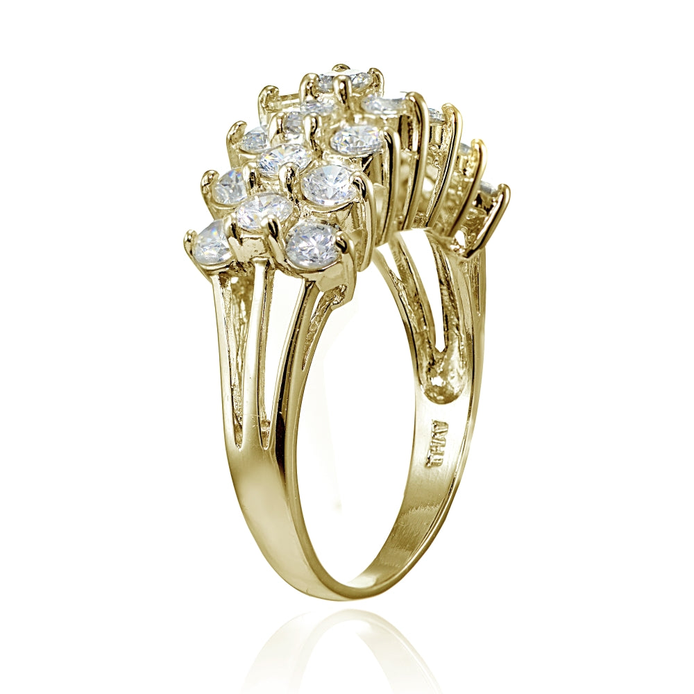 Yellow Gold Flashed Sterling Silver CZ 3 Row Half Eternity Anniversary Ring, S-2