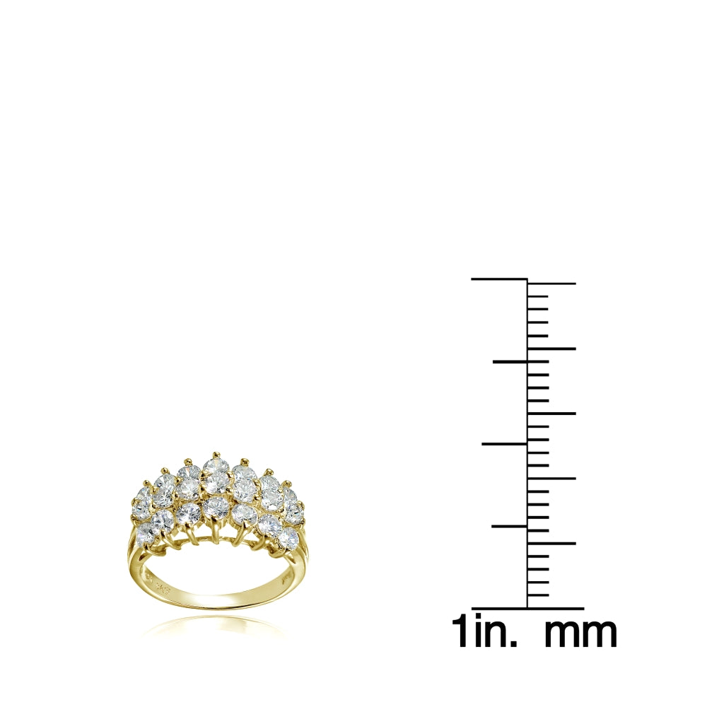 Yellow Gold Flashed Sterling Silver CZ 3 Row Half Eternity Anniversary Ring, S-3