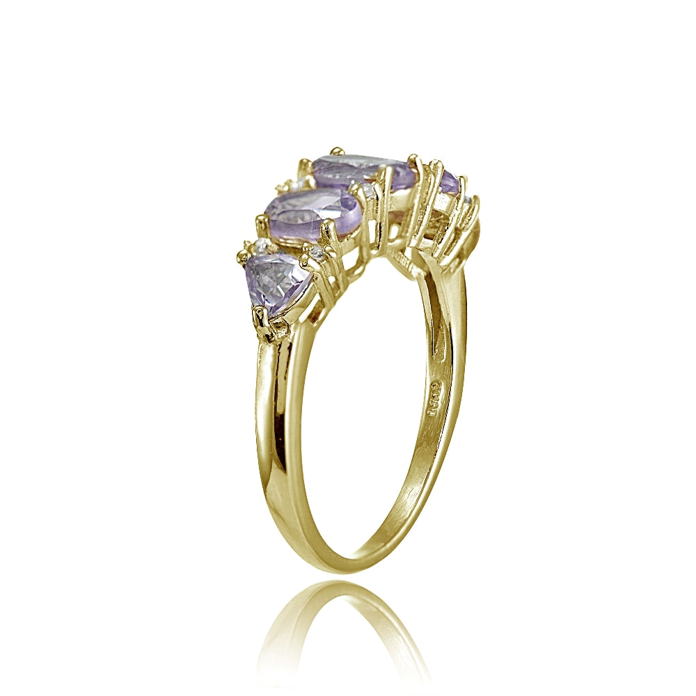 Yellow Gold Flashed Sterling Silver Amethyst and White Topaz -Stone Half Eternity Band Ring-2