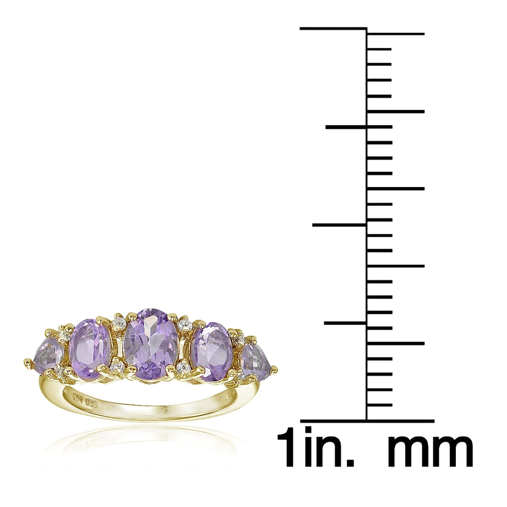 Yellow Gold Flashed Sterling Silver Amethyst and White Topaz -Stone Half Eternity Band Ring-3