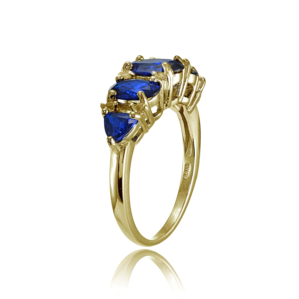 Yellow Gold Flashed Sterling Silver Created Blue Sapphire and White Topaz -Stone Half Eternity Band Ring-2
