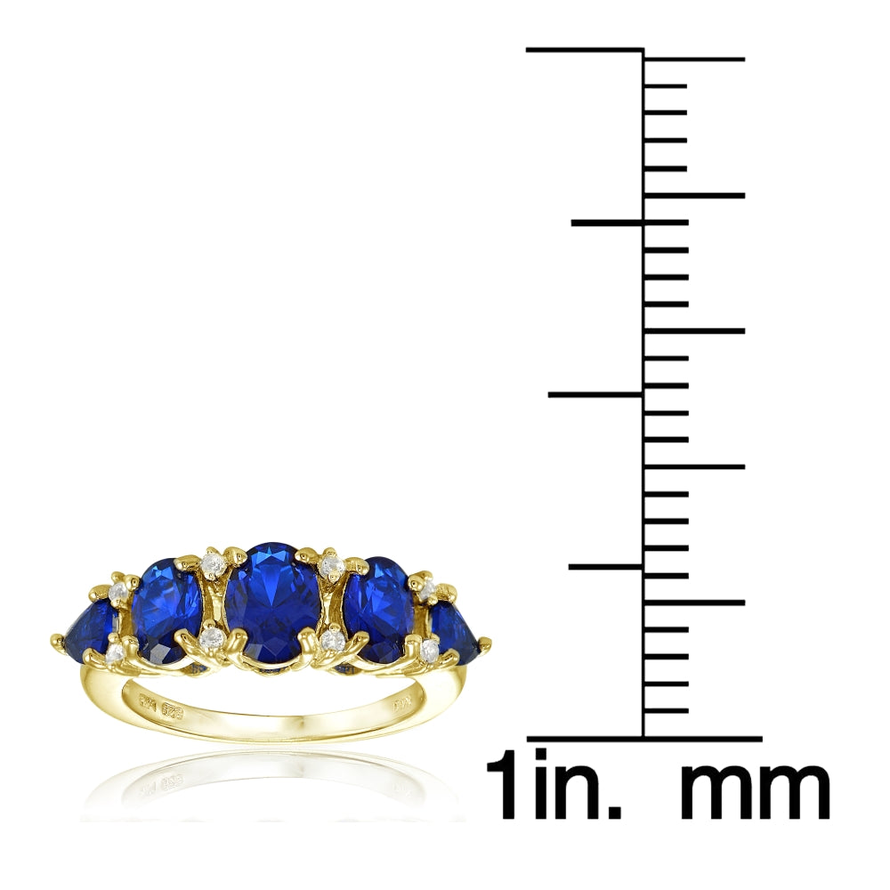 Yellow Gold Flashed Sterling Silver Created Blue Sapphire and White Topaz -Stone Half Eternity Band Ring-3