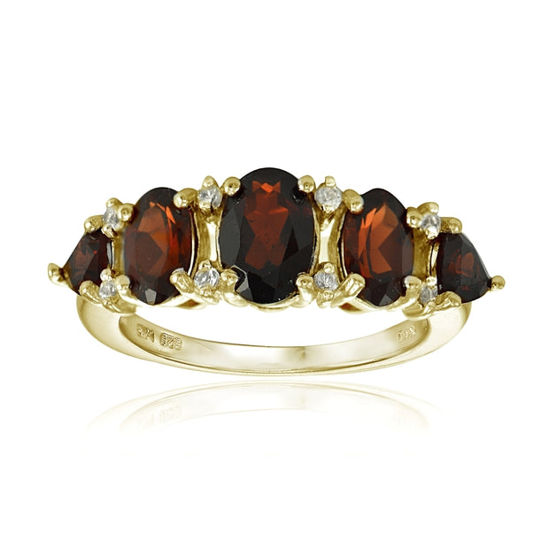 Yellow Gold Flashed Sterling Silver Garnet and White Topaz -Stone Half Eternity Band Ring