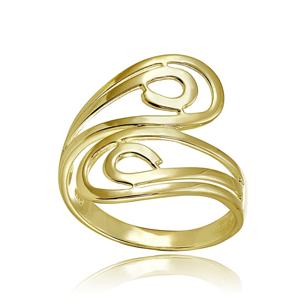 Yellow Gold Flashed Sterling Silver High Polished Open Wrap Swirl Fashion Ring