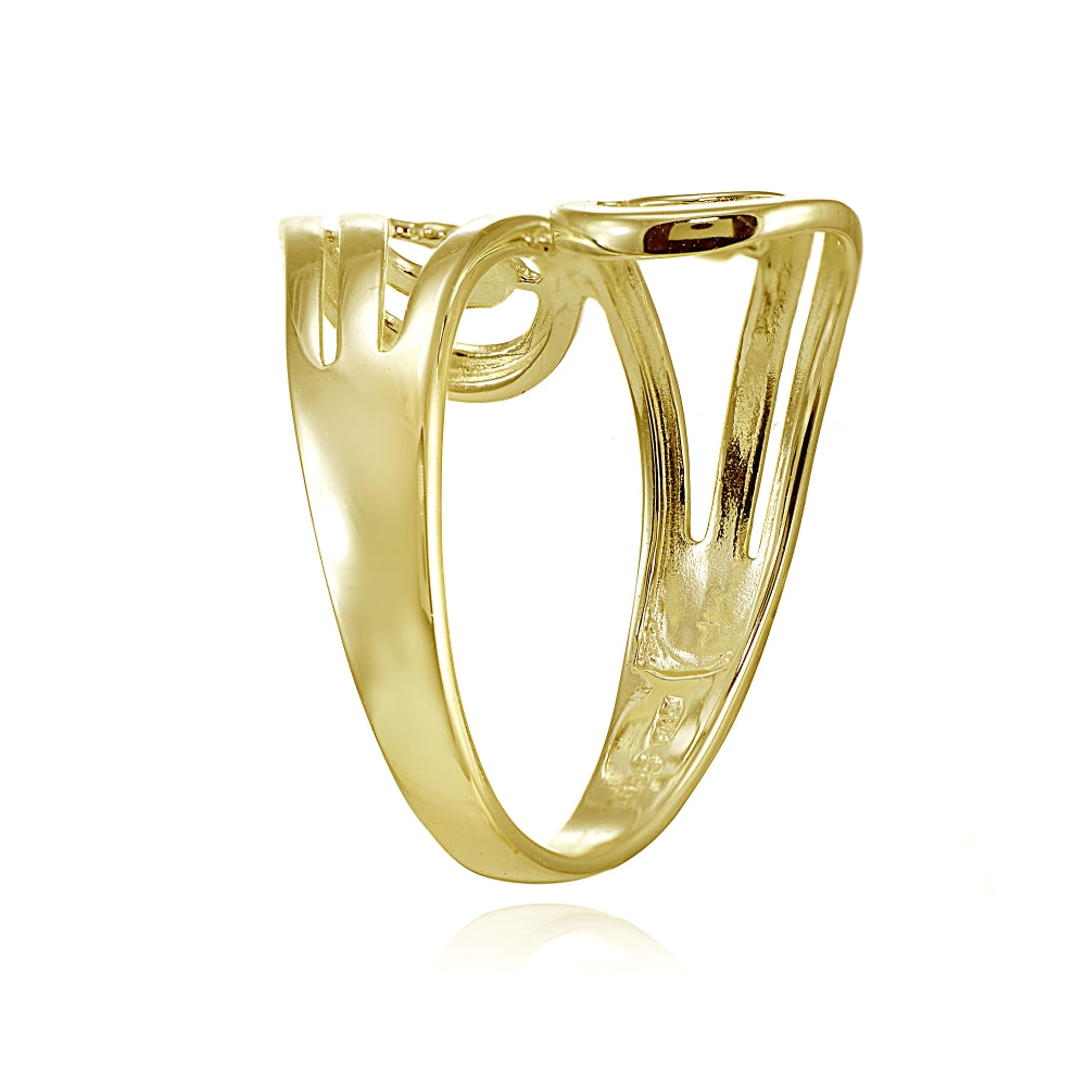Yellow Gold Flashed Sterling Silver High Polished Open Wrap Swirl Fashion Ring-2