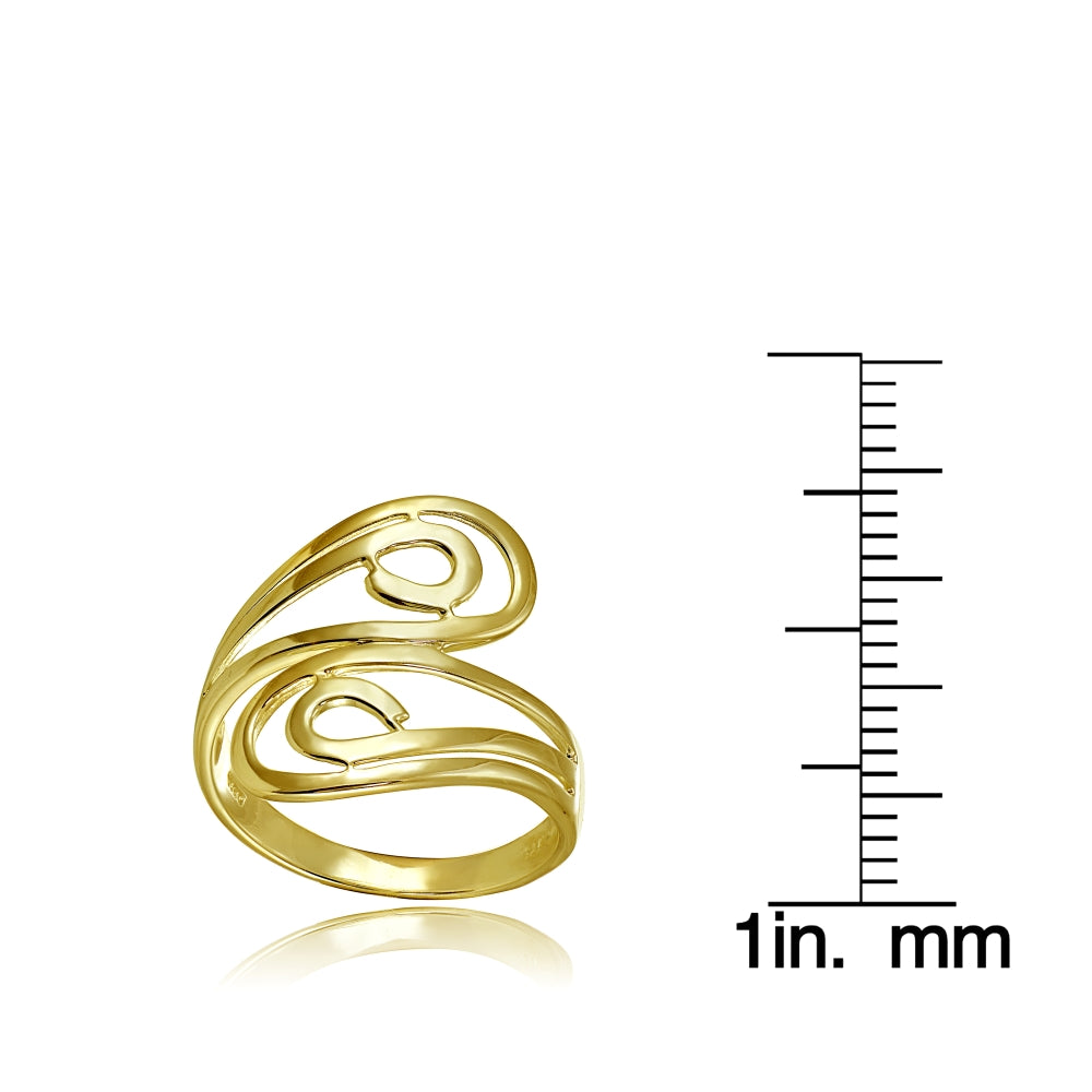Yellow Gold Flashed Sterling Silver High Polished Open Wrap Swirl Fashion Ring-3