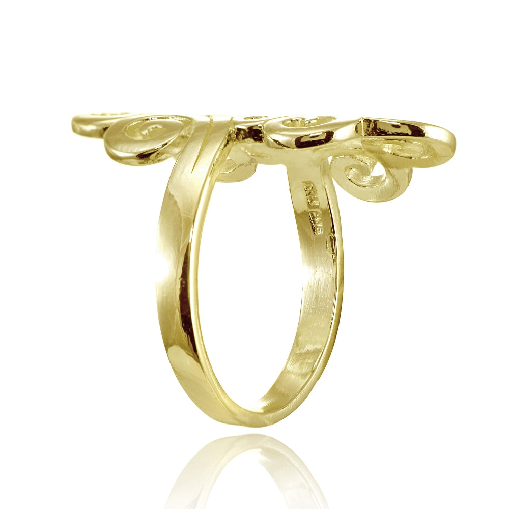Yellow Gold Flashed Sterling Silver High Polished Open Filigree Fashion Ring-2