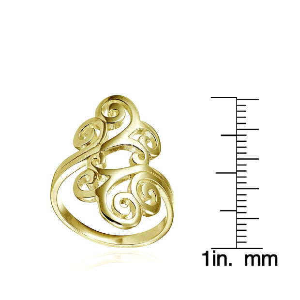 Yellow Gold Flashed Sterling Silver High Polished Open Filigree Fashion Ring