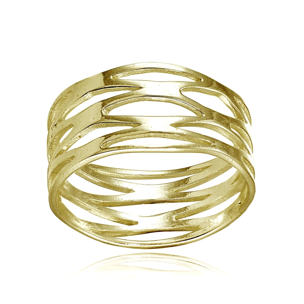 Yellow Gold Flashed Sterling Silver High Polished Multi Wrap Band Ring,