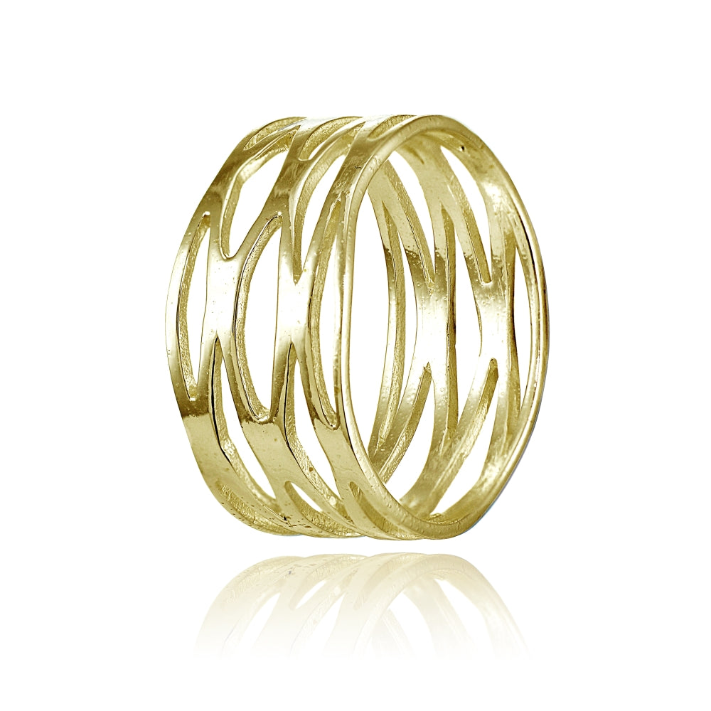 Yellow Gold Flashed Sterling Silver High Polished Multi Wrap Band Ring,-2
