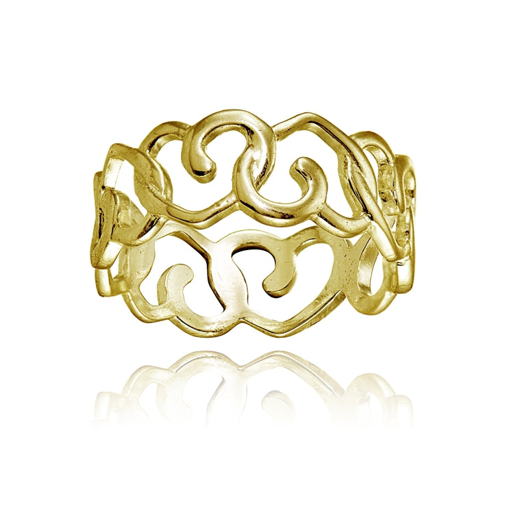 Yellow Gold Flashed Sterling Silver High Polished Intertwining Open Heart Eternity Band Ring