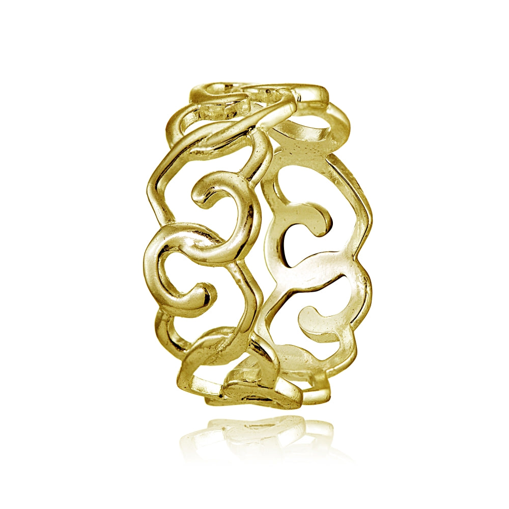 Yellow Gold Flashed Sterling Silver High Polished Intertwining Open Heart Eternity Band Ring-2