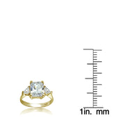 Yellow Gold Flashed Sterling Silver CZ Trillion and Emerald-Cut Engagement Ring