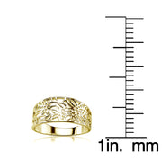 Yellow Gold Flashed Sterling Silver Polished Filigree Flower Ring,