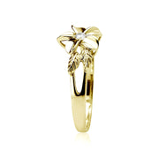 Yellow Gold Flashed Sterling Silver Cubic Zirconia Petal Flower Ring,