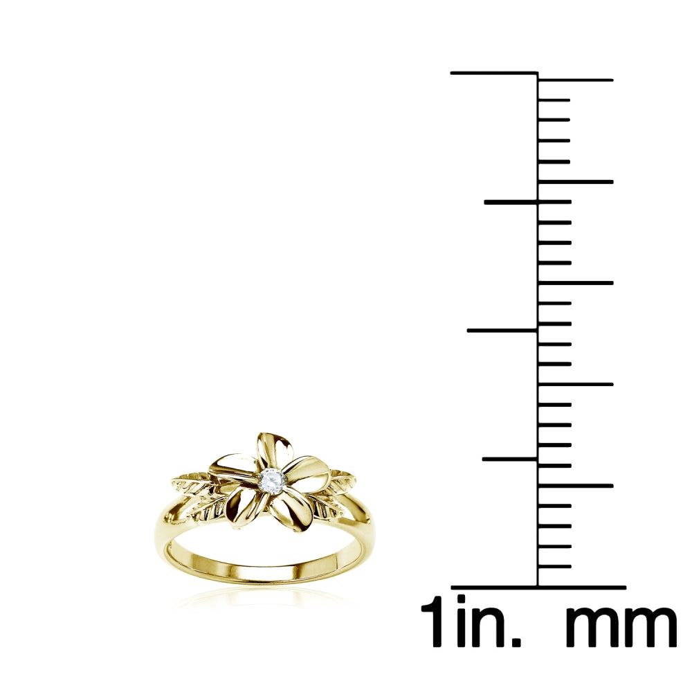 Yellow Gold Flashed Sterling Silver Cubic Zirconia Petal Flower Ring,-3