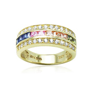 Yellow Gold Flashed Sterling Silver Multi-Color Cubic Zirconia Channel Set Fashion Ring,