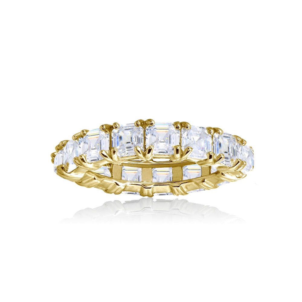 Yellow Gold Flashed Sterling Silver Cubic Zirconia 4mm Octagon Asscher-Cut Anniversary Eternity Band Ring,