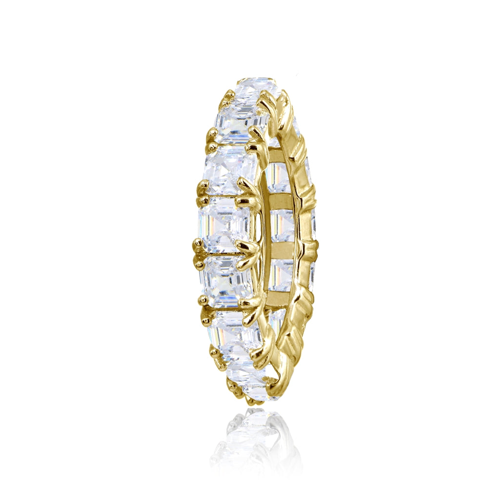 Yellow Gold Flashed Sterling Silver Cubic Zirconia 4mm Octagon Asscher-Cut Anniversary Eternity Band Ring,-2