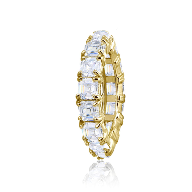 Yellow Gold Flashed Sterling Silver Cubic Zirconia 4mm Octagon Asscher-Cut Anniversary Eternity Band Ring,