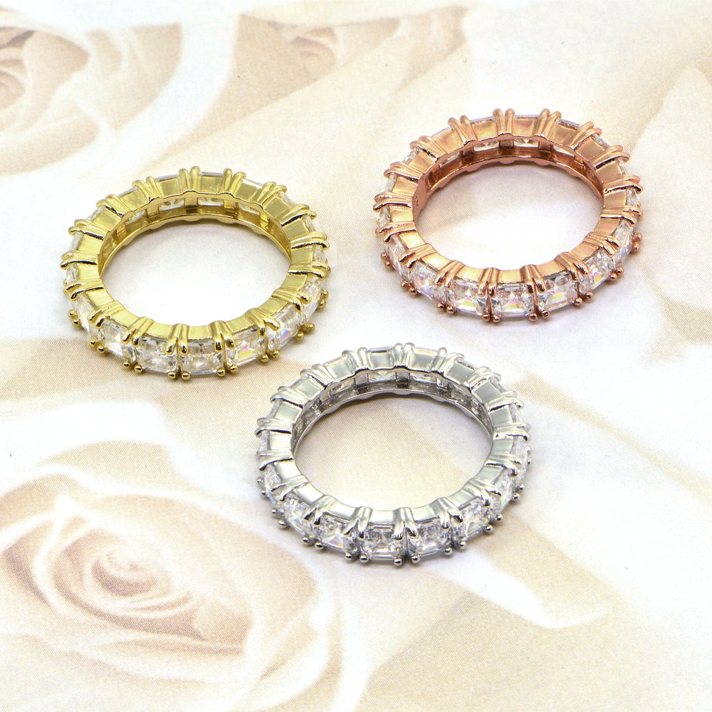Yellow Gold Flashed Sterling Silver Cubic Zirconia 4mm Octagon Asscher-Cut Anniversary Eternity Band Ring,-4