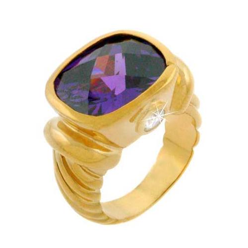 1K Gold Over Sterling Silver Purple CZ Ring