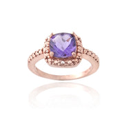 1K Rose Gold over Sterling Silver Amethyst & Diamond Accent Ring
