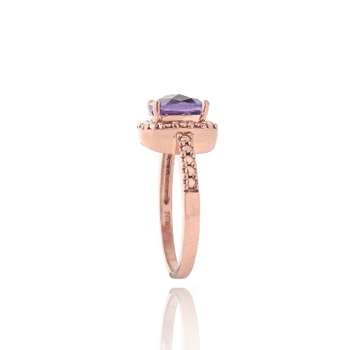 1K Rose Gold over Sterling Silver Amethyst & Diamond Accent Ring