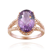 1K Rose Gold over Sterling Silver 4ct Amethyst & Diamond Accent Oval Ring