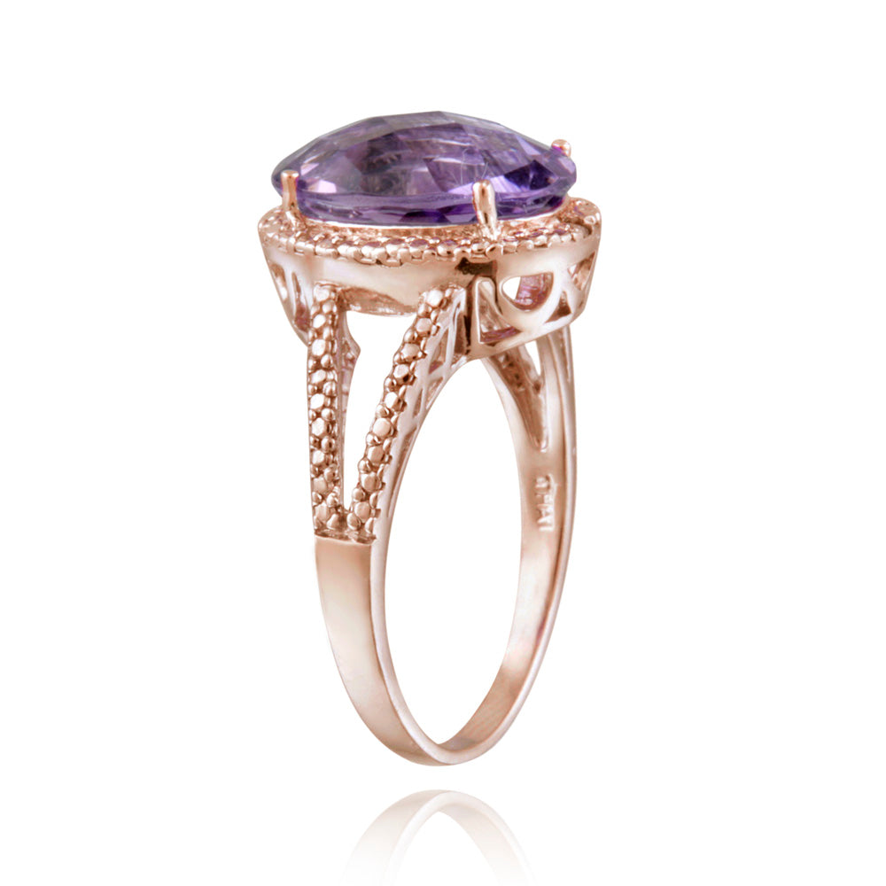 1K Rose Gold over Sterling Silver 4ct Amethyst & Diamond Accent Oval Ring-2
