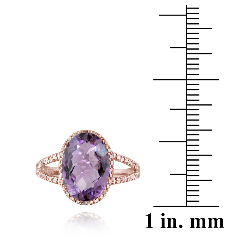 1K Rose Gold over Sterling Silver 4ct Amethyst & Diamond Accent Oval Ring-3