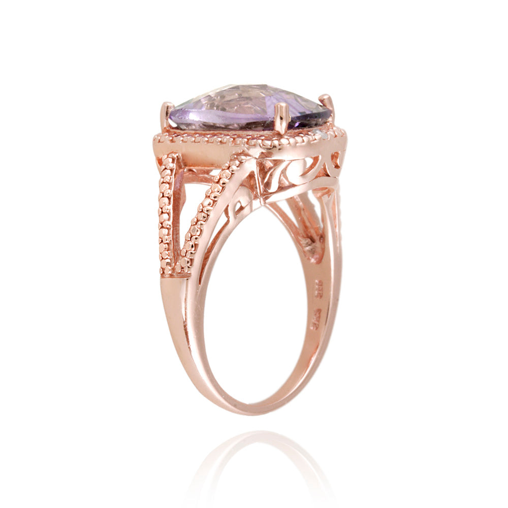 1K Rose Gold over Sterling Silver .1 ct Amethyst & Diamond Accent Cushion Cut Ring-2