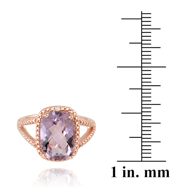 1K Rose Gold over Sterling Silver .1 ct Amethyst & Diamond Accent Cushion Cut Ring