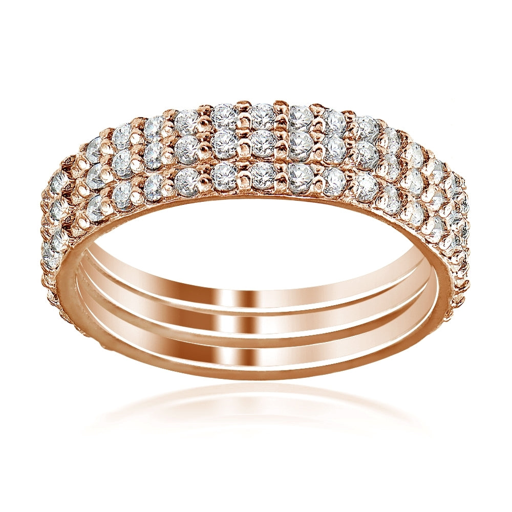 Rose Gold Tone over Sterling Silver Cubic Zirconia Eternity Stackable Wedding Bands Ring 3pc Set