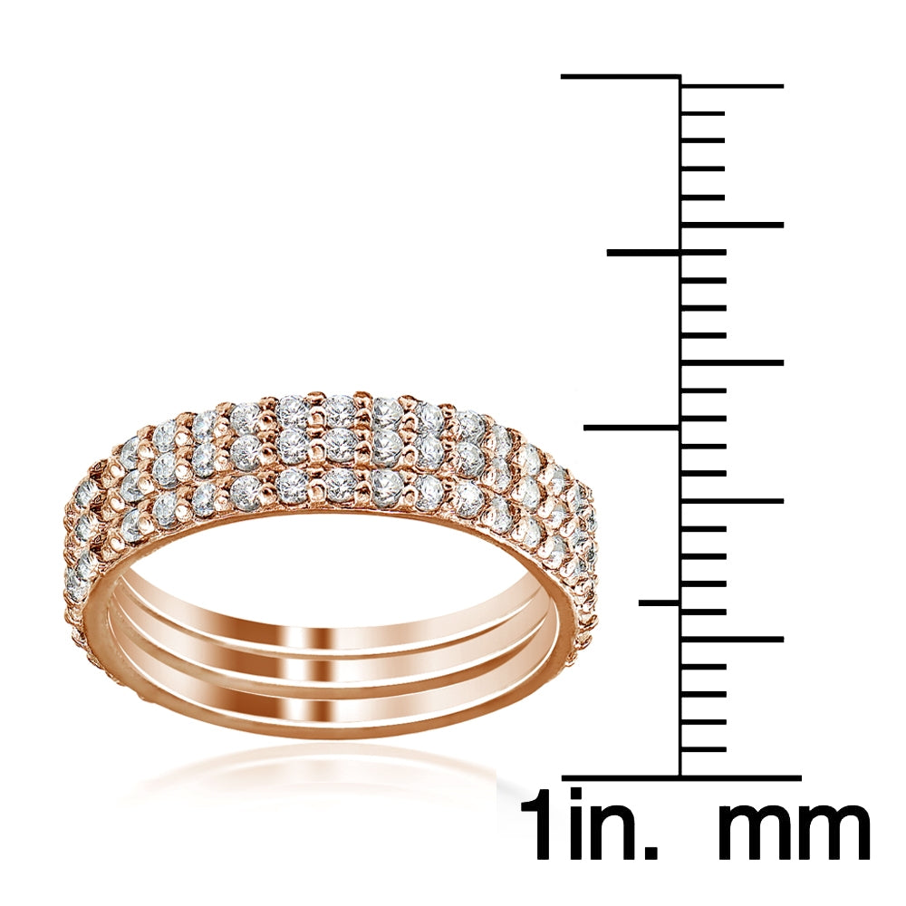 Rose Gold Tone over Sterling Silver Cubic Zirconia Eternity Stackable Wedding Bands Ring 3pc Set-4