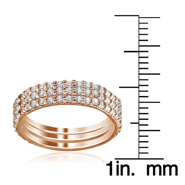Rose Gold Tone over Sterling Silver Cubic Zirconia Eternity Stackable Wedding Bands Ring 3pc Set