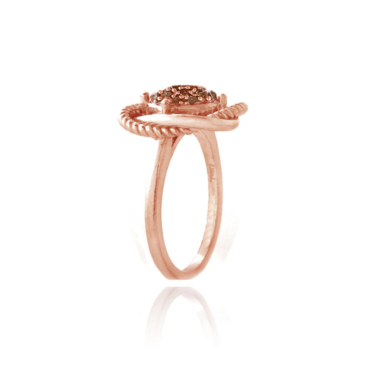 1K Rose Gold over Sterling Silver 1/4ct Red Diamond Love Knot Ring