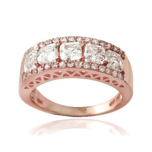 1K Rose Gold over Sterling Silver Asscher Cut CZ Wedding Band Ring