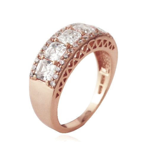 1K Rose Gold over Sterling Silver Asscher Cut CZ Wedding Band Ring-2
