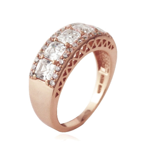 1K Rose Gold over Sterling Silver Asscher Cut CZ Wedding Band Ring