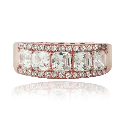 1K Rose Gold over Sterling Silver Asscher Cut CZ Wedding Band Ring-3
