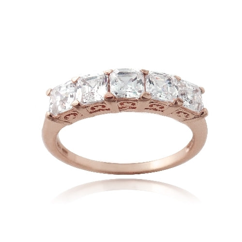 1K Rose Gold over Sterling Silver Asscher Cut CZ Semi Eternity Band Ring
