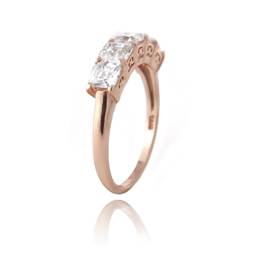 1K Rose Gold over Sterling Silver Asscher Cut CZ Semi Eternity Band Ring