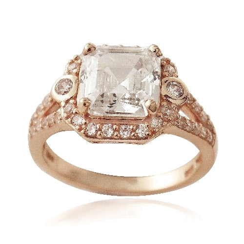 1K Rose Gold over Sterling Silver 3ct Asscher Cut CZ Split Shank Ring